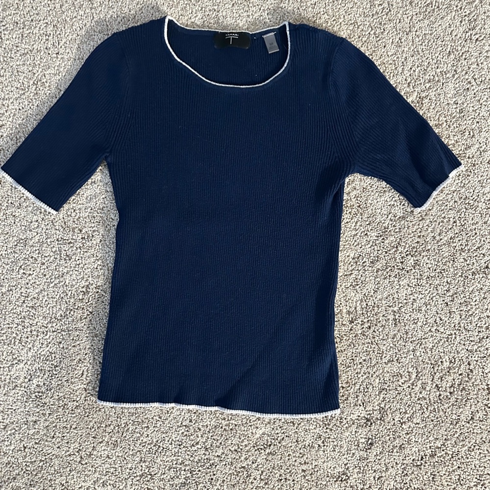 Tahari Navy Top with White Accents